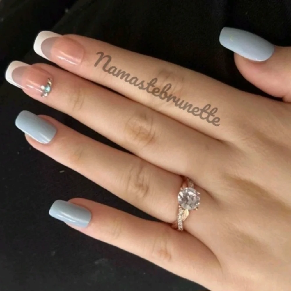 2/$16 Rhinestone Blue Long Press On Nails